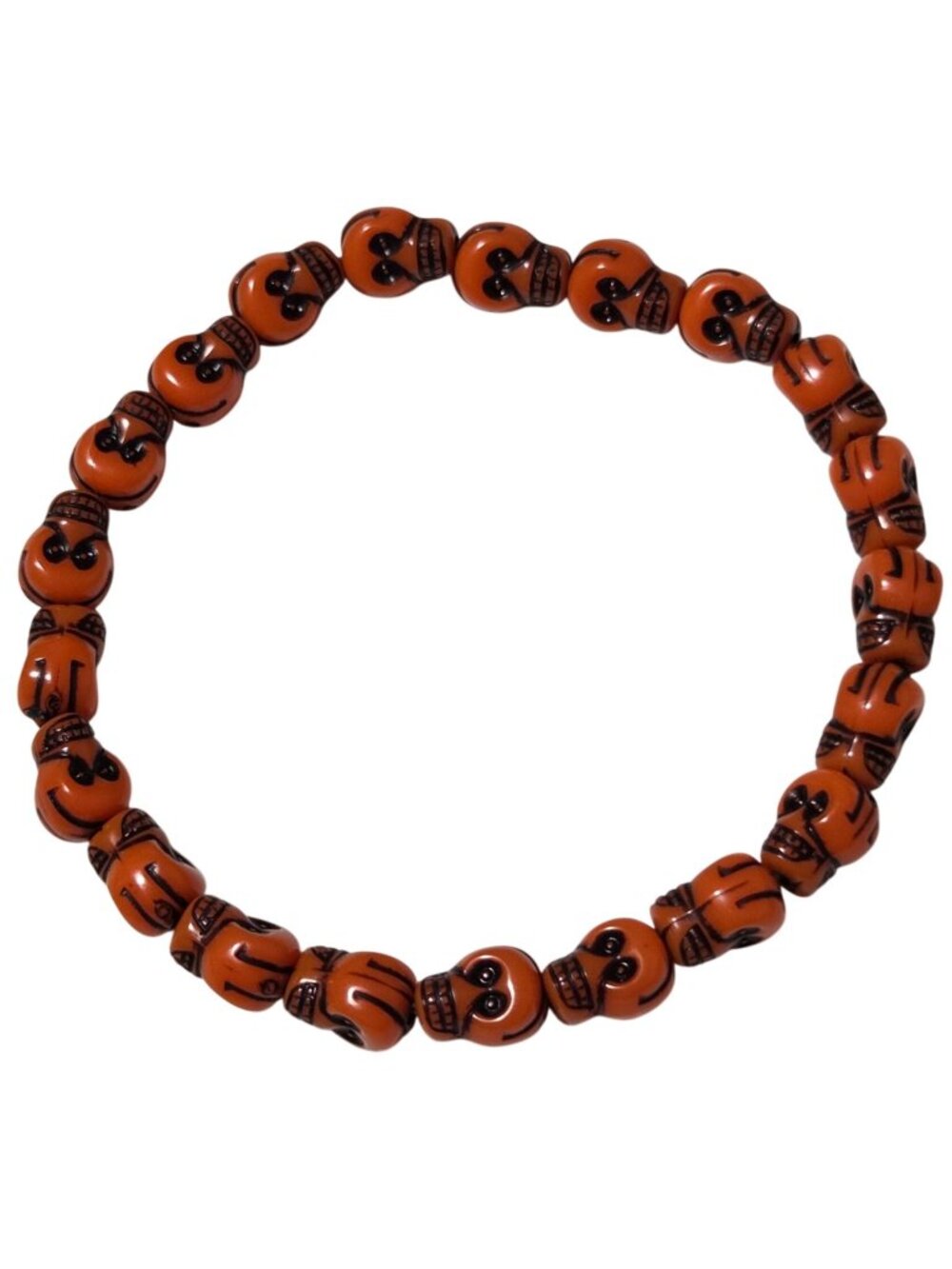 Halloween Beaded Bracelet Orange Skull Spooky Holiday Stretch Fashion Jewelry